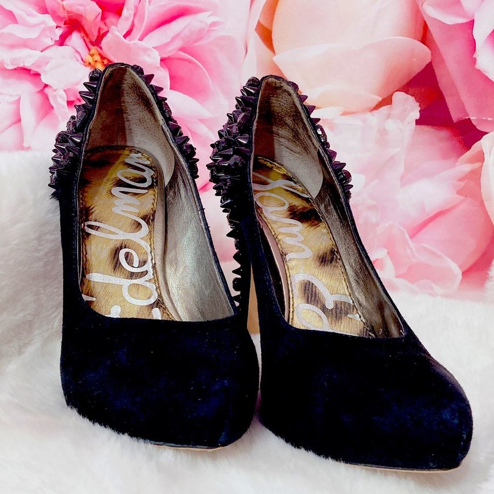 Sam Edelman Roza Studded Black Suede Platform Stiletto